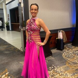 Vibrant Pink Halter Ballroom / Smooth Dress